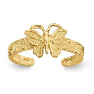 14k Yellow Gold Solid Toe Ring Butterfly Adjustable